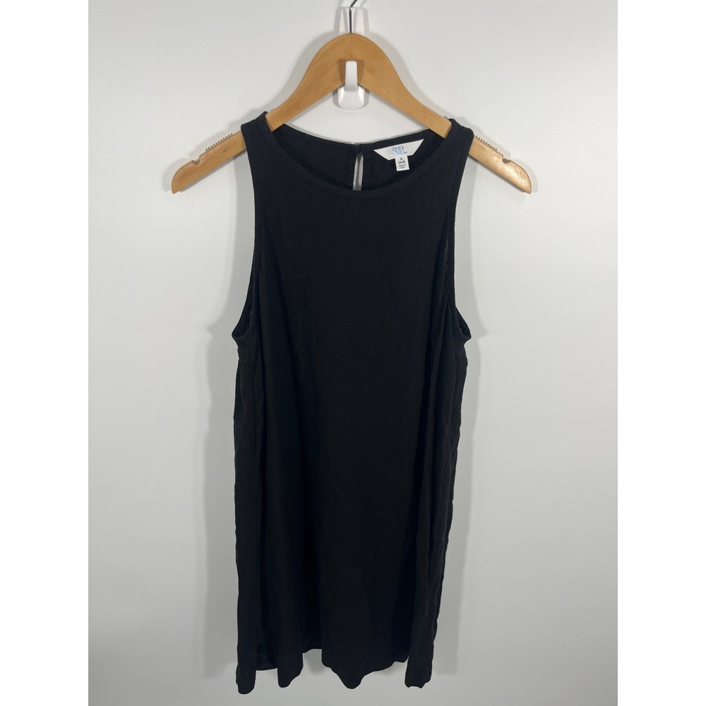 Womens Linen Blend Midi Shift Dress S Black Minimalist Capsule Euro Summer Chic